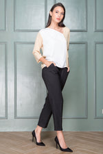 Load image into Gallery viewer, Bea - Slanted Two-Tone Crepe Blouse - Cream
